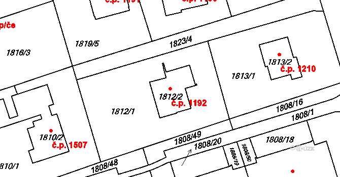 Prostřední Suchá 1192, Havířov na parcele st. 1812/2 v KÚ Prostřední Suchá, Katastrální mapa