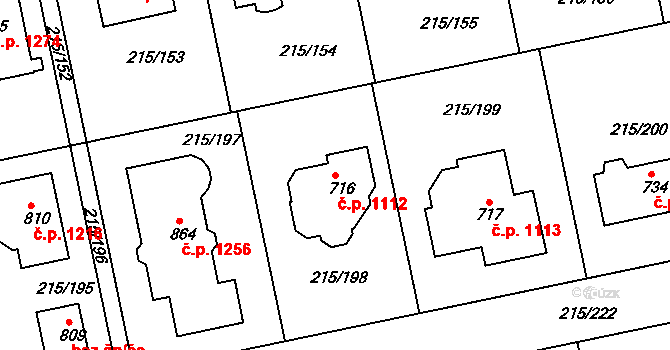 Rudná 1112 na parcele st. 716 v KÚ Hořelice, Katastrální mapa