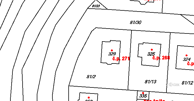 Dobřichov 271 na parcele st. 329 v KÚ Dobřichov, Katastrální mapa