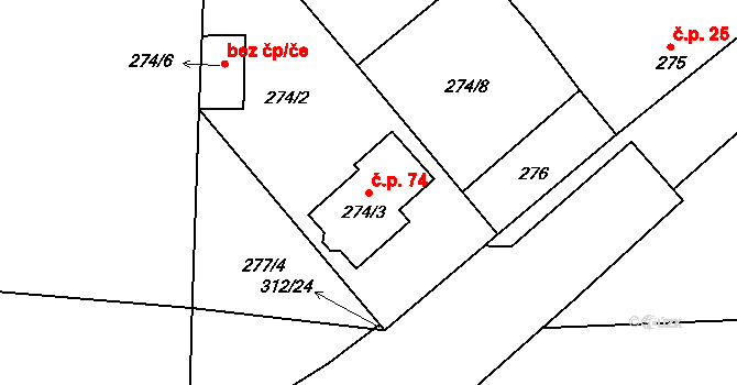 Heroltice 74, Jihlava na parcele st. 274/3 v KÚ Heroltice u Jihlavy, Katastrální mapa