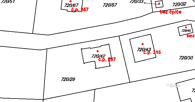 Černé Budy 297, Sázava na parcele st. 720/42 v KÚ Černé Budy, Katastrální mapa