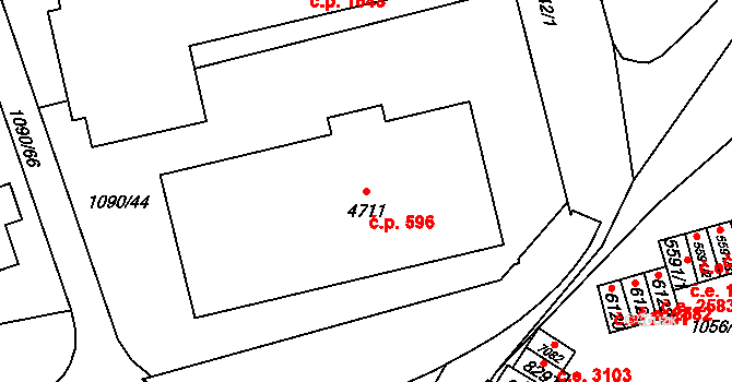 Zlín 596 na parcele st. 4711 v KÚ Zlín, Katastrální mapa