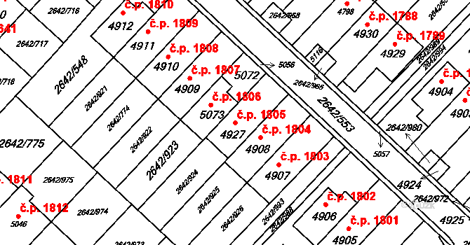 Kuřim 1805 na parcele st. 4927 v KÚ Kuřim, Katastrální mapa