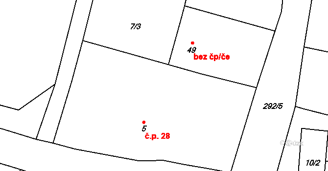 Pocinovice 28, Semněvice na parcele st. 5 v KÚ Pocinovice u Semněvic, Katastrální mapa