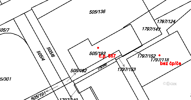 Buchlovice 857 na parcele st. 505/193 v KÚ Buchlovice, Katastrální mapa