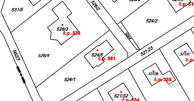 Krmelín 681 na parcele st. 524/5 v KÚ Krmelín, Katastrální mapa