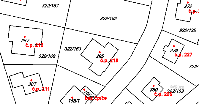 Bubovice 218 na parcele st. 285 v KÚ Bubovice, Katastrální mapa