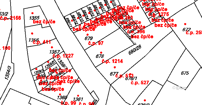 Předměstí 1214, Litoměřice na parcele st. 678 v KÚ Litoměřice, Katastrální mapa