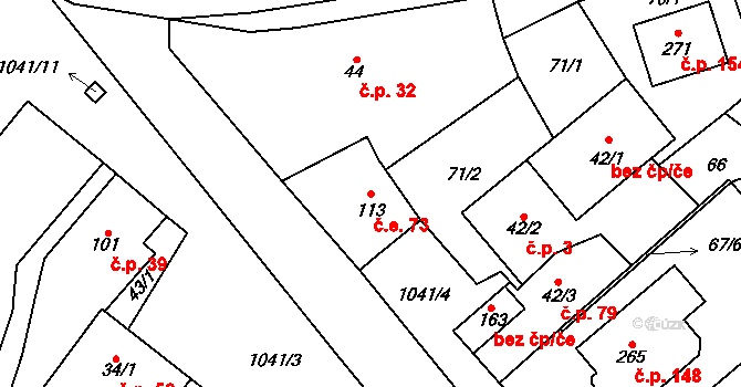 Hvozd 73 na parcele st. 113 v KÚ Hvozd u Konice, Katastrální mapa