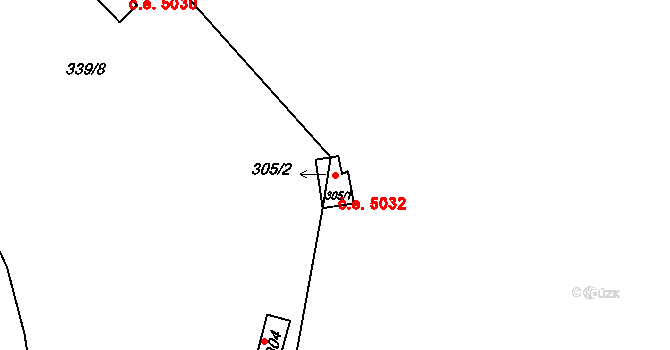 Kozojedy 5032 na parcele st. 305/1 v KÚ Kozojedy u Kostelce nad Černými Lesy, Katastrální mapa