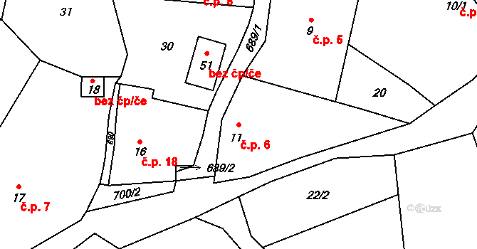 Sušetice 6, Sedlec-Prčice na parcele st. 11 v KÚ Sušetice, Katastrální mapa