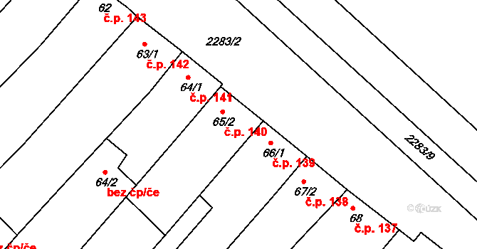 Křižanov 140 na parcele st. 65/2 v KÚ Křižanov, Katastrální mapa