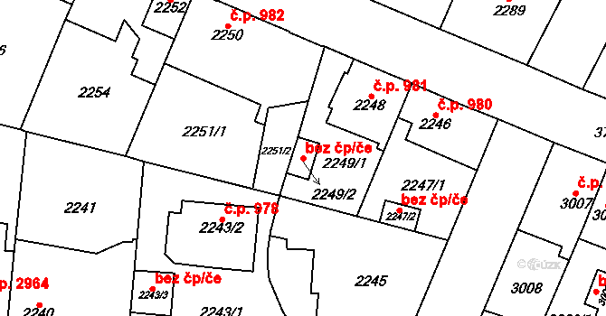 Praha 40365387 na parcele st. 2249/2 v KÚ Horní Počernice, Katastrální mapa