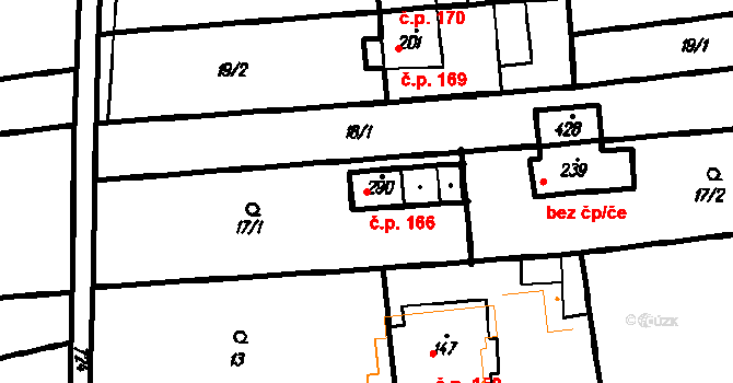 Olšany 166 na parcele st. 290 v KÚ Olšany, Katastrální mapa
