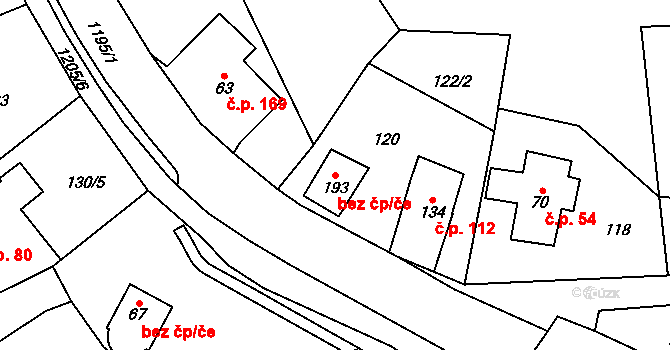 Horní Radechová 41482387 na parcele st. 193 v KÚ Horní Radechová, Katastrální mapa