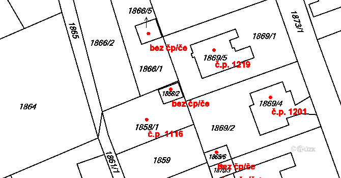 Havířov 41806387 na parcele st. 1858/2 v KÚ Prostřední Suchá, Katastrální mapa