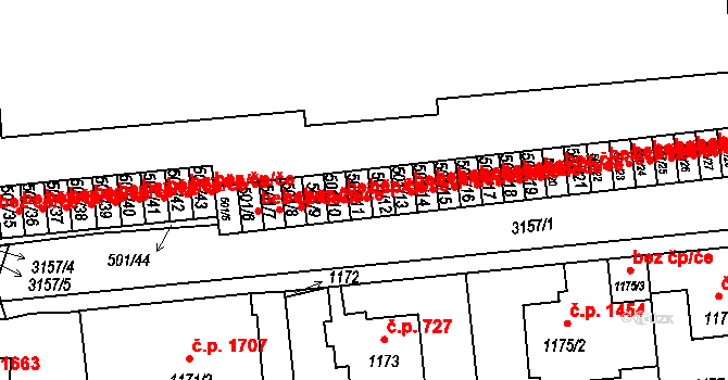 Praha 42512387 na parcele st. 501/11 v KÚ Krč, Katastrální mapa