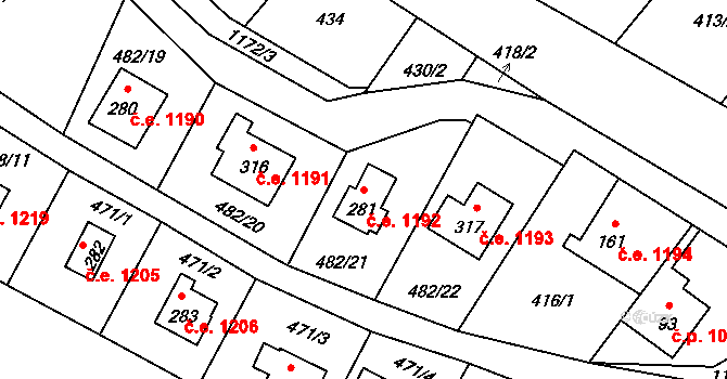 Horní Lhota 1192 na parcele st. 281 v KÚ Horní Lhota u Ostravy, Katastrální mapa