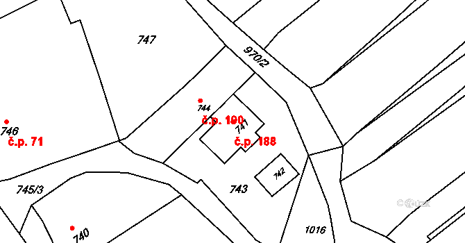 Bošovice 188 na parcele st. 741 v KÚ Bošovice, Katastrální mapa