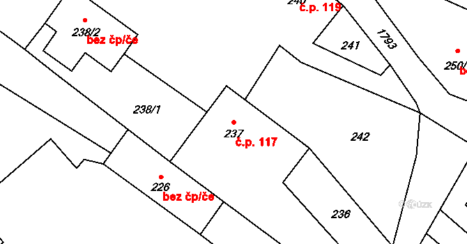 Kozmice 117 na parcele st. 237 v KÚ Kozmice, Katastrální mapa