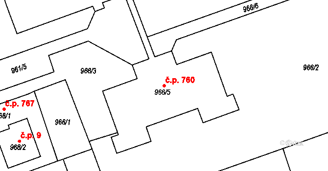 Štěpánkovice 760 na parcele st. 966/5 v KÚ Štěpánkovice, Katastrální mapa
