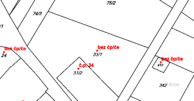 Jiřice u Moravských Budějovic 47494387 na parcele st. 31/1 v KÚ Jiřice u Moravských Budějovic, Katastrální mapa