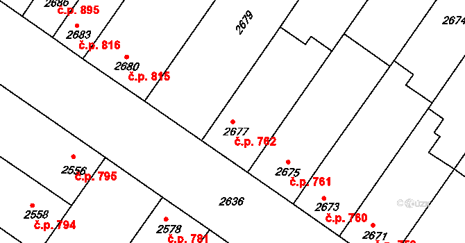 Hluk 762 na parcele st. 2677 v KÚ Hluk, Katastrální mapa