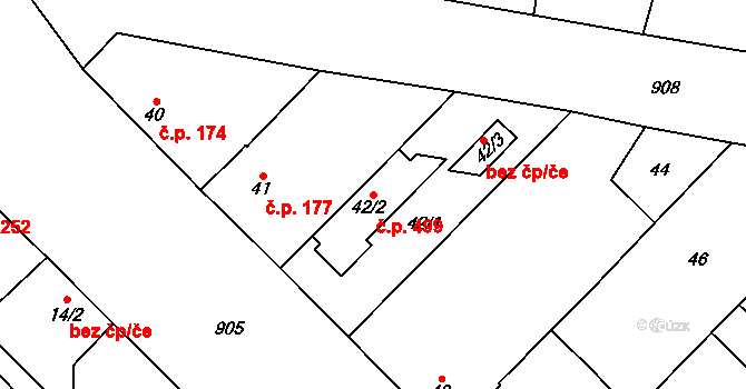 Milovice 499 na parcele st. 42/2 v KÚ Milovice nad Labem, Katastrální mapa