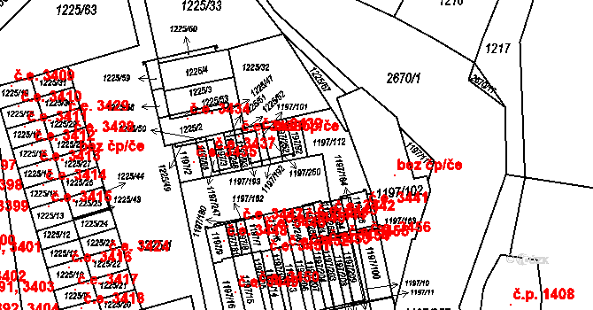 Prostřední Suchá 3440, Havířov na parcele st. 1197/92 v KÚ Prostřední Suchá, Katastrální mapa