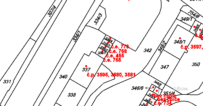 Chomutov 755 na parcele st. 336/1 v KÚ Chomutov I, Katastrální mapa