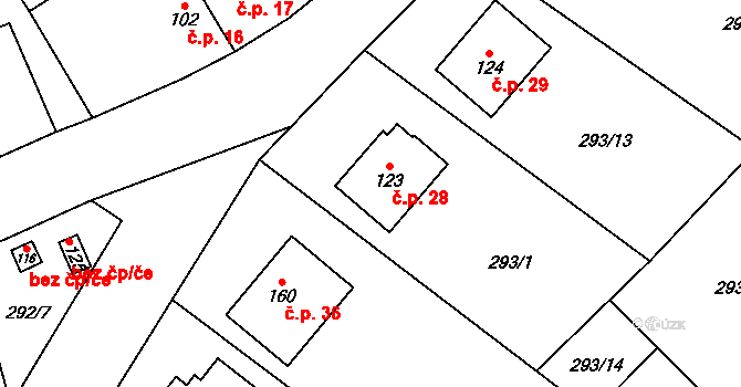 Dubová 28, Miřetice na parcele st. 123 v KÚ Havlovice u Miřetic, Katastrální mapa