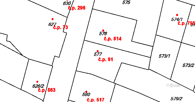 Drnovice 91 na parcele st. 577/1 v KÚ Drnovice u Vyškova, Katastrální mapa