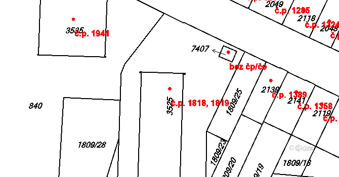 Budějovické Předměstí 1818,1819, Písek na parcele st. 3525 v KÚ Písek, Katastrální mapa