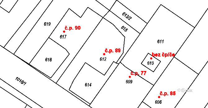 Stanislavice 89, Český Těšín na parcele st. 612 v KÚ Stanislavice, Katastrální mapa
