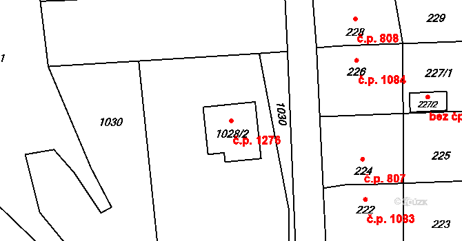 Horní Suchá 1276 na parcele st. 1028/2 v KÚ Horní Suchá, Katastrální mapa