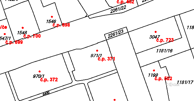 Beroun-Město 371, Beroun na parcele st. 971/1 v KÚ Beroun, Katastrální mapa