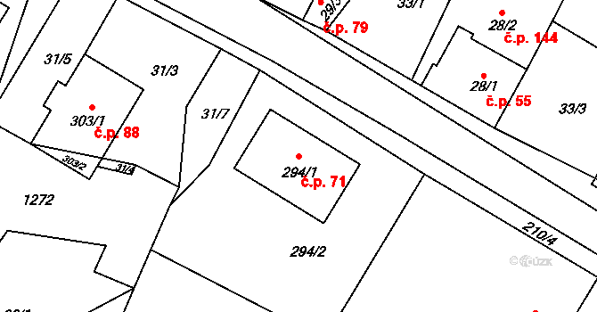 Jestřabí Lhota 71 na parcele st. 294/1 v KÚ Jestřabí Lhota, Katastrální mapa