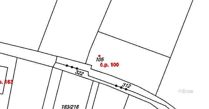 Kozomín 100 na parcele st. 105 v KÚ Kozomín, Katastrální mapa