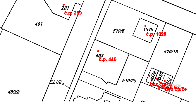 Neratovice 445 na parcele st. 493 v KÚ Neratovice, Katastrální mapa