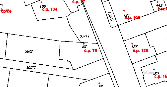 Tachlovice 76 na parcele st. 88 v KÚ Tachlovice, Katastrální mapa