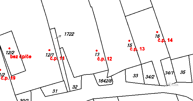 Běleč 12 na parcele st. 13 v KÚ Běleč u Mladé Vožice, Katastrální mapa