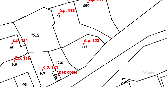 Mutěnín 123 na parcele st. 111 v KÚ Mutěnín, Katastrální mapa