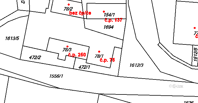 Horní Roveň 75, Dolní Roveň na parcele st. 78/1 v KÚ Horní Roveň, Katastrální mapa