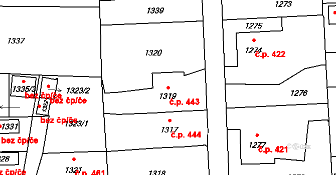 Postřelmov 443 na parcele st. 1319 v KÚ Postřelmov, Katastrální mapa