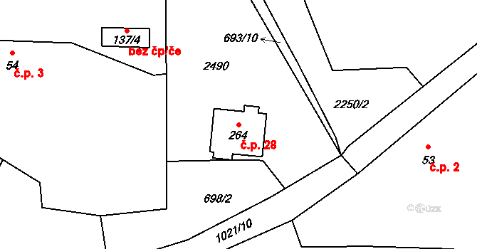 Vitanovice 28, Pěnčín na parcele st. 264 v KÚ Pěnčín, Katastrální mapa