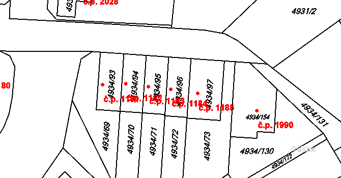 Zábřeh 1184 na parcele st. 4934/96 v KÚ Zábřeh na Moravě, Katastrální mapa