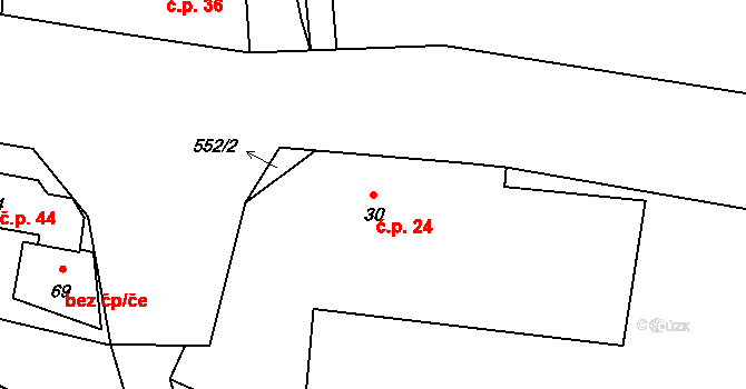 Žárovná 24 na parcele st. 30 v KÚ Žárovná, Katastrální mapa