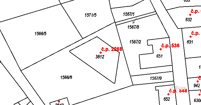 Hořice 2268 na parcele st. 3812 v KÚ Hořice v Podkrkonoší, Katastrální mapa