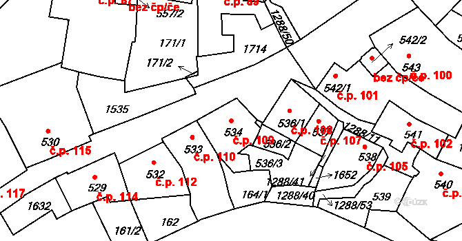 Plešivec 109, Český Krumlov na parcele st. 534 v KÚ Český Krumlov, Katastrální mapa