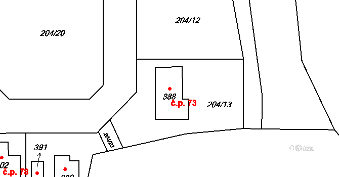 Skalka 73, Cheb na parcele st. 388 v KÚ Skalka u Chebu, Katastrální mapa